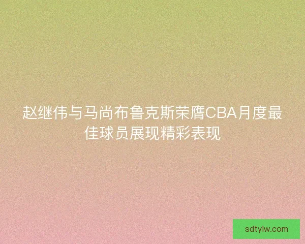 赵继伟与马尚布鲁克斯荣膺CBA月度最佳球员展现精彩表现